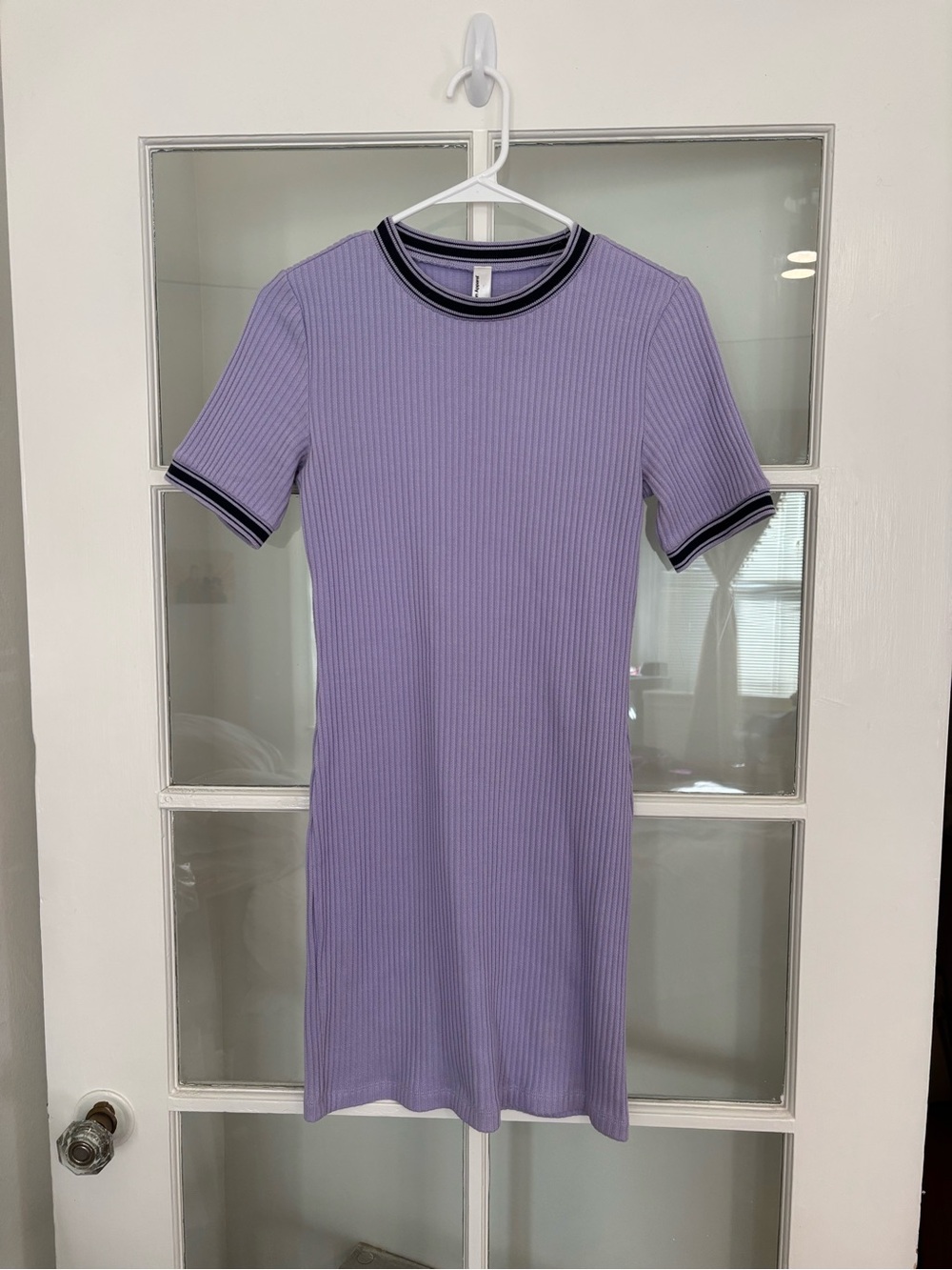 American Apparel Lilac Ribbed Tee Dress with Black-Trim Accents